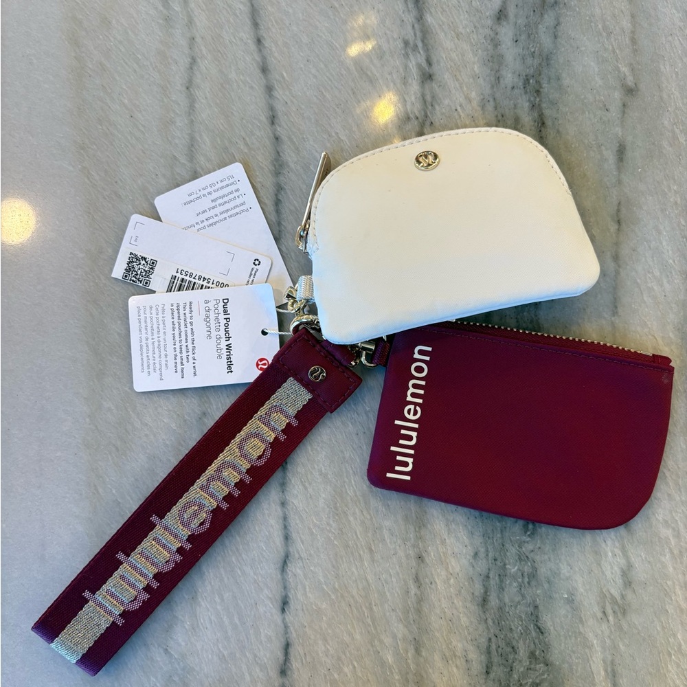 Lululemon Bone and Burgundy Dual Pouch Wristlet - Picture 2 of 3